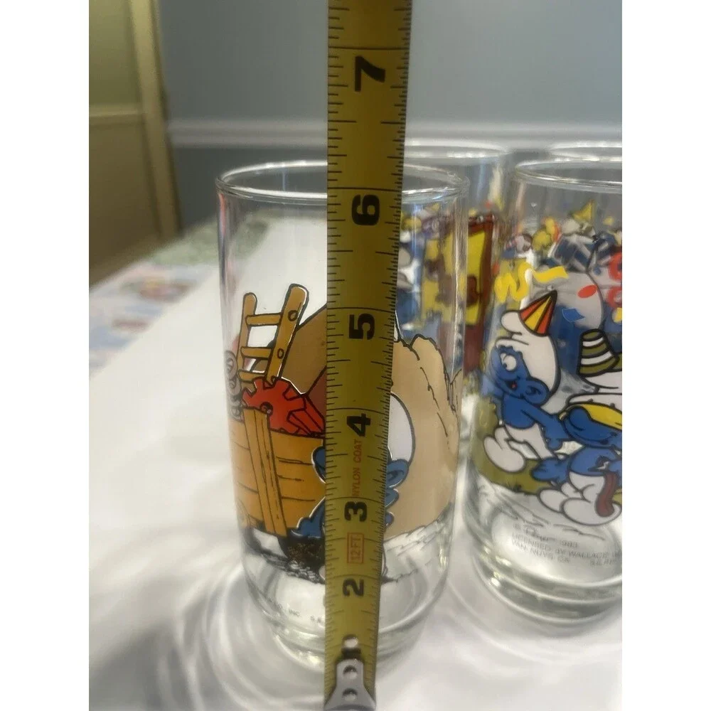6 Vintage Collectible Smurfs Drinking Glasses Hardee's PEYO 1983 1982 Tumblers